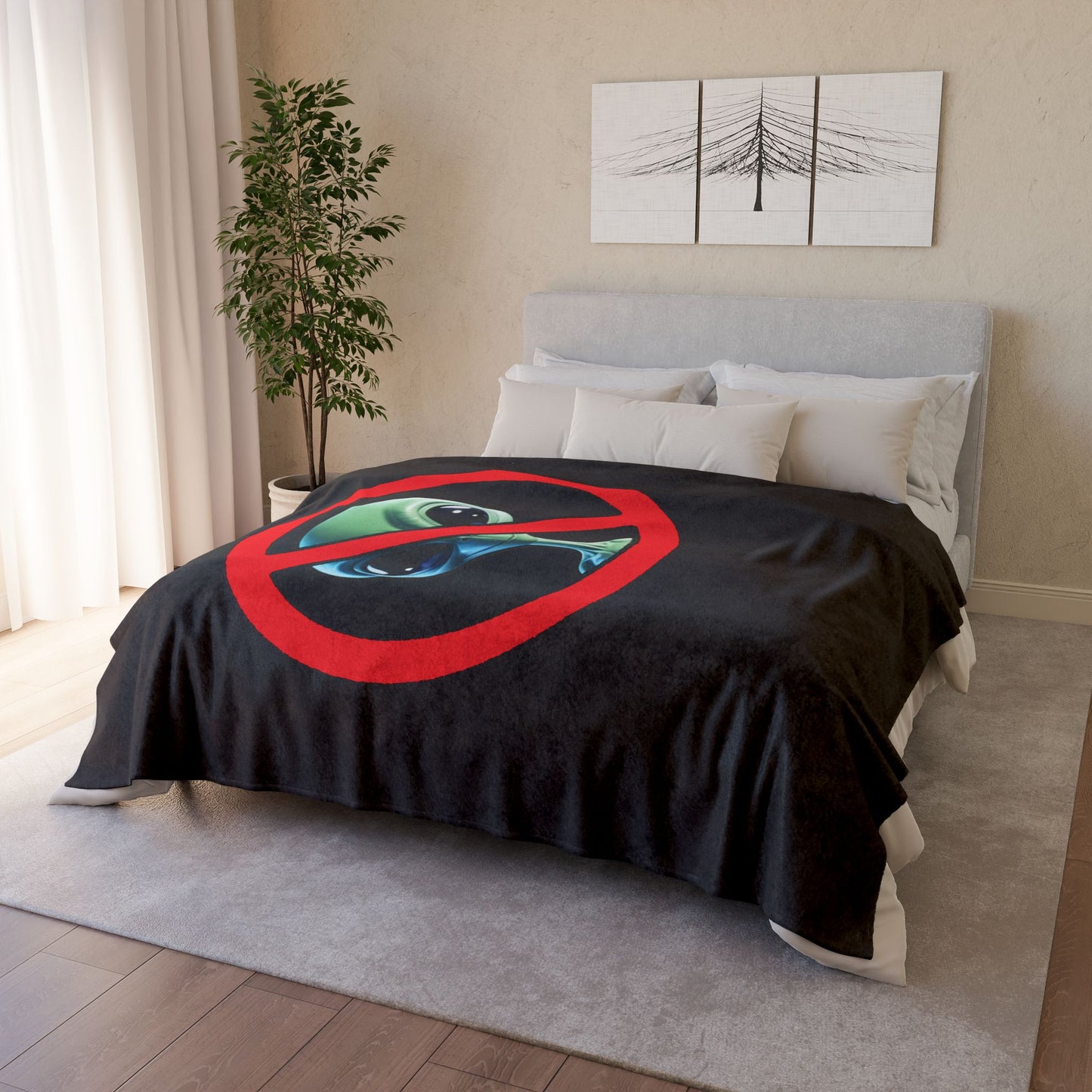 "NO ALIENS" Emergency Blanket - Funny Alien Deterrent for a Probe-Free Zone by Cheshire Moon T-Shirts and Designs Blanket