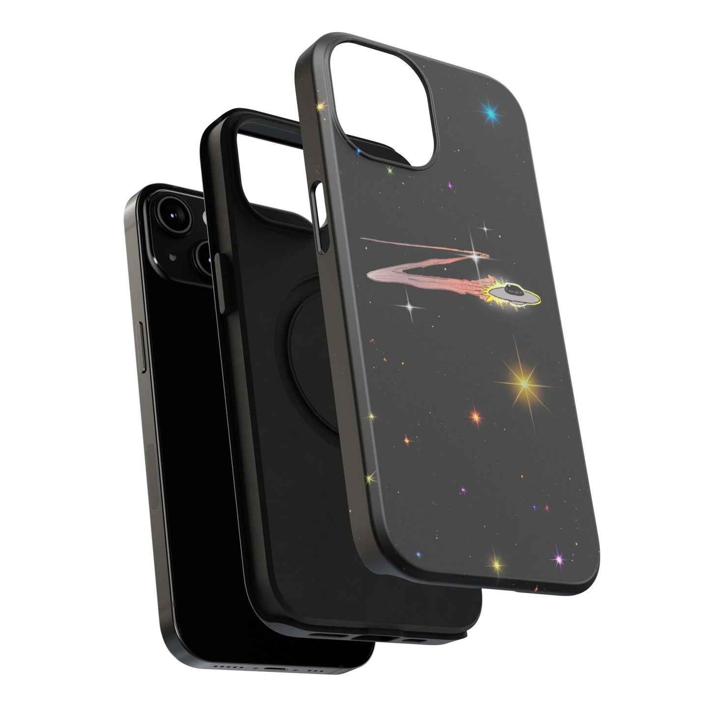 'Flying Saucer' Resistant Phone Case, Galaxy Space Design, Perfect Gift for Sci-Fi Lovers, Unique Phone Protector, Starry Night