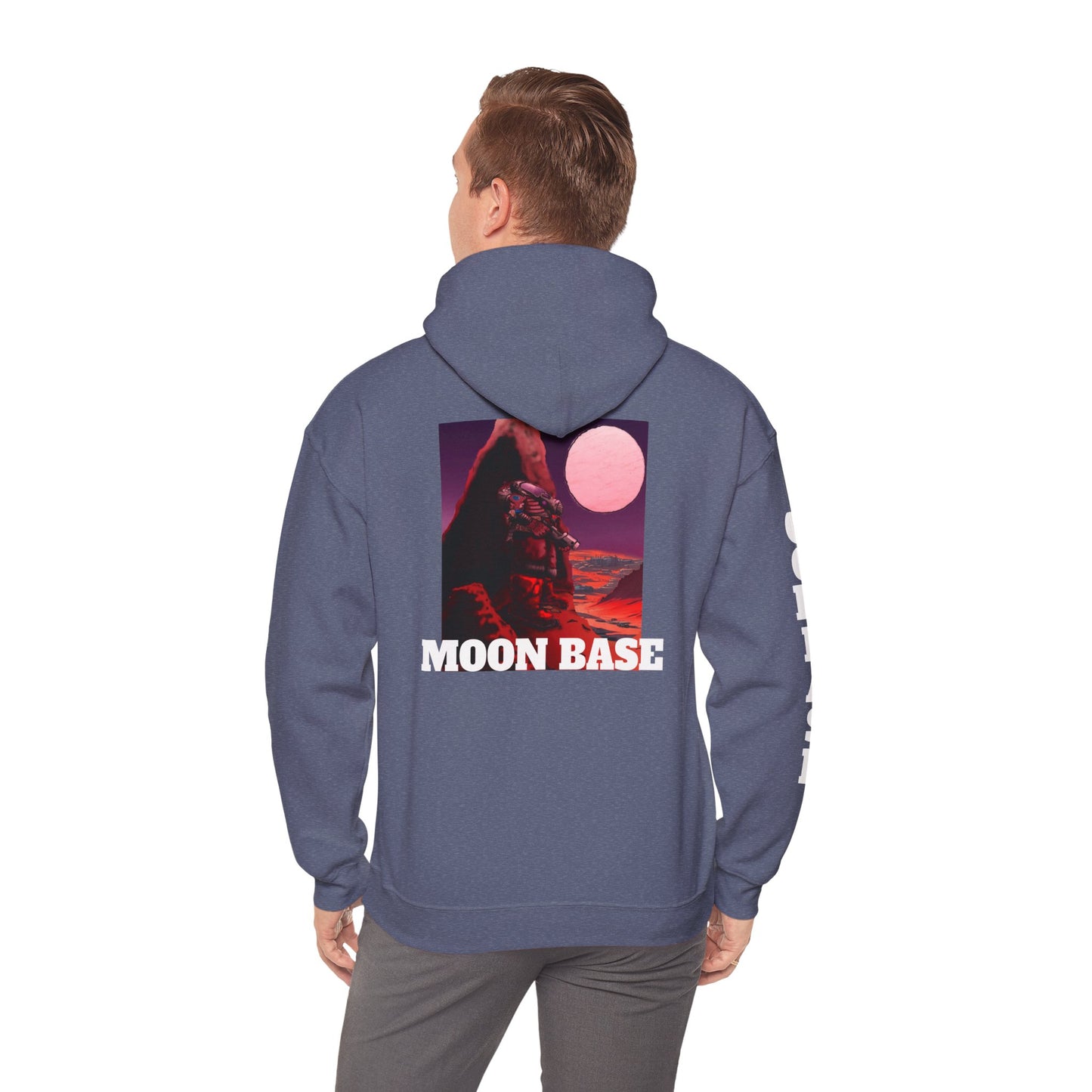 Science Fiction Hoodie - MOON BASE Space Colonist Heavy Blend™ hoodie by Cheshire Moon T-Shirts and Designs