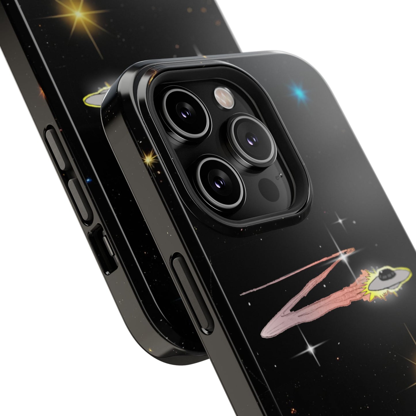 'Flying Saucer' Resistant Phone Case, Galaxy Space Design, Perfect Gift for Sci-Fi Lovers, Unique Phone Protector, Starry Night