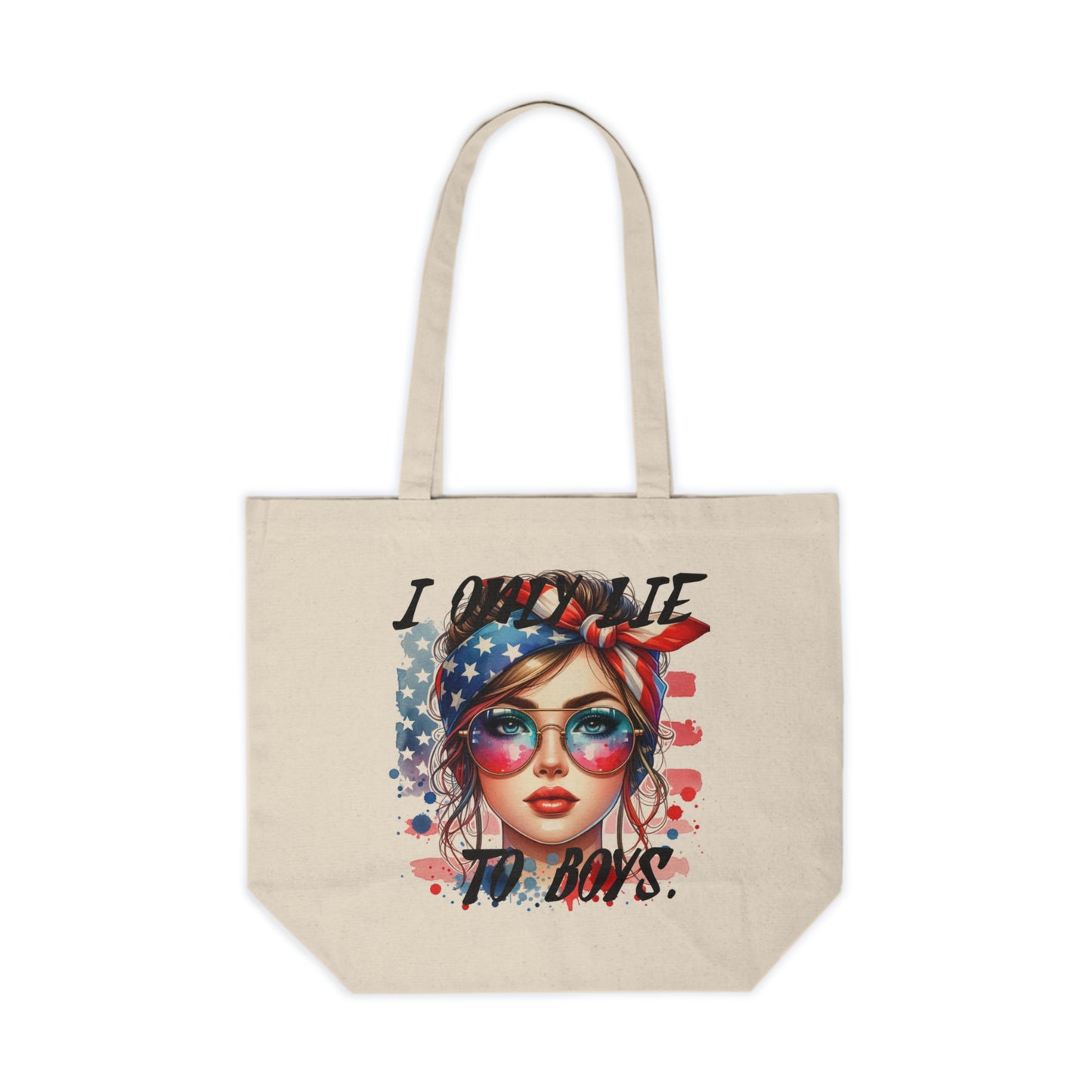 Chic Double Sided Print Canvas Tote Bag 'I Only Lie To Boys' Stylish Shopping, Eco-Friendly Carry-All, Cheshire Moon T-Shirts and Designs