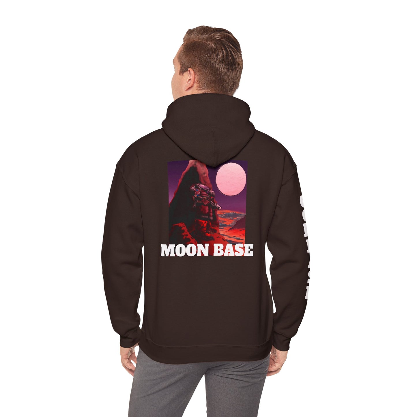 Science Fiction Hoodie - MOON BASE Space Colonist Heavy Blend™ hoodie by Cheshire Moon T-Shirts and Designs
