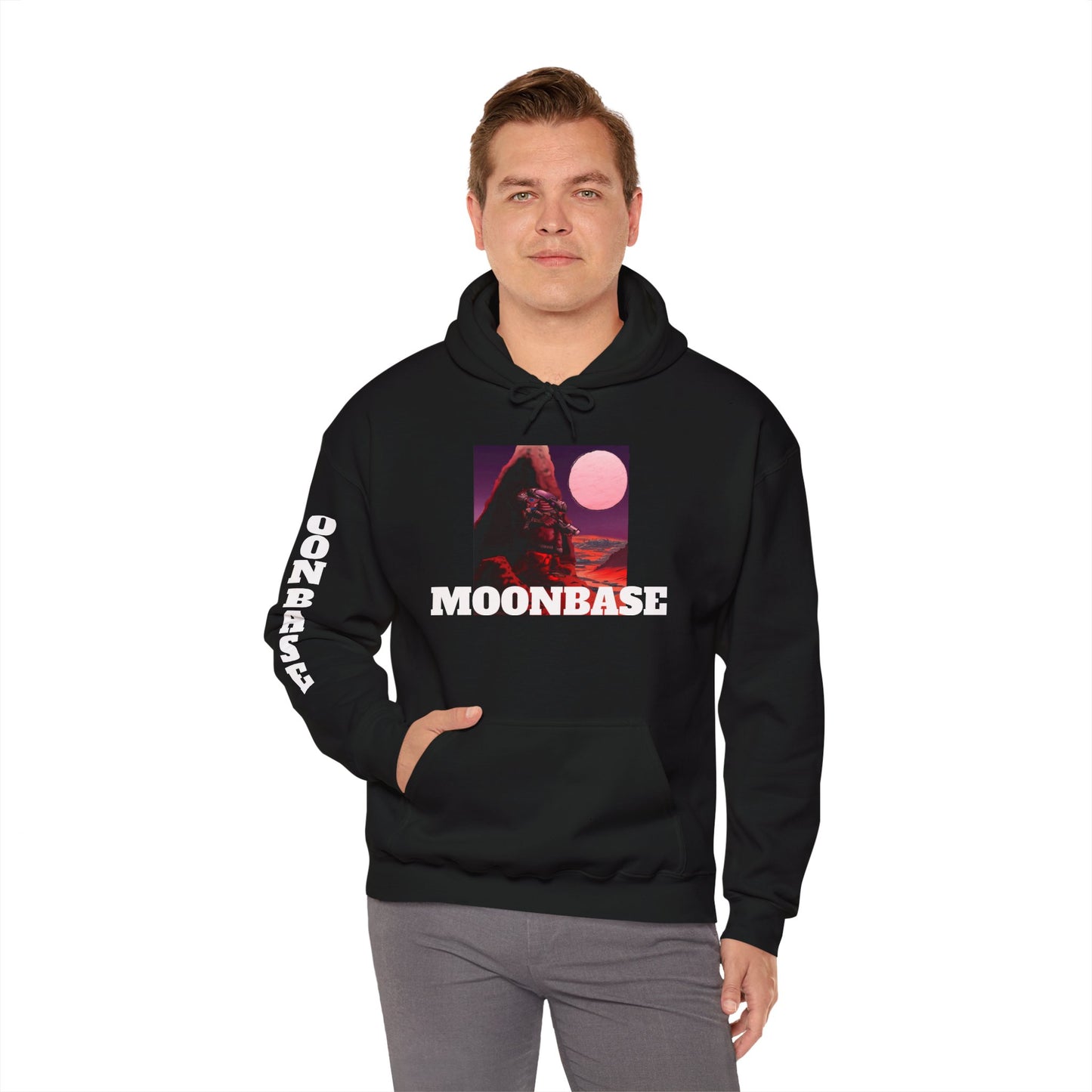 Science Fiction Hoodie - MOON BASE Space Colonist Heavy Blend™ hoodie by Cheshire Moon T-Shirts and Designs