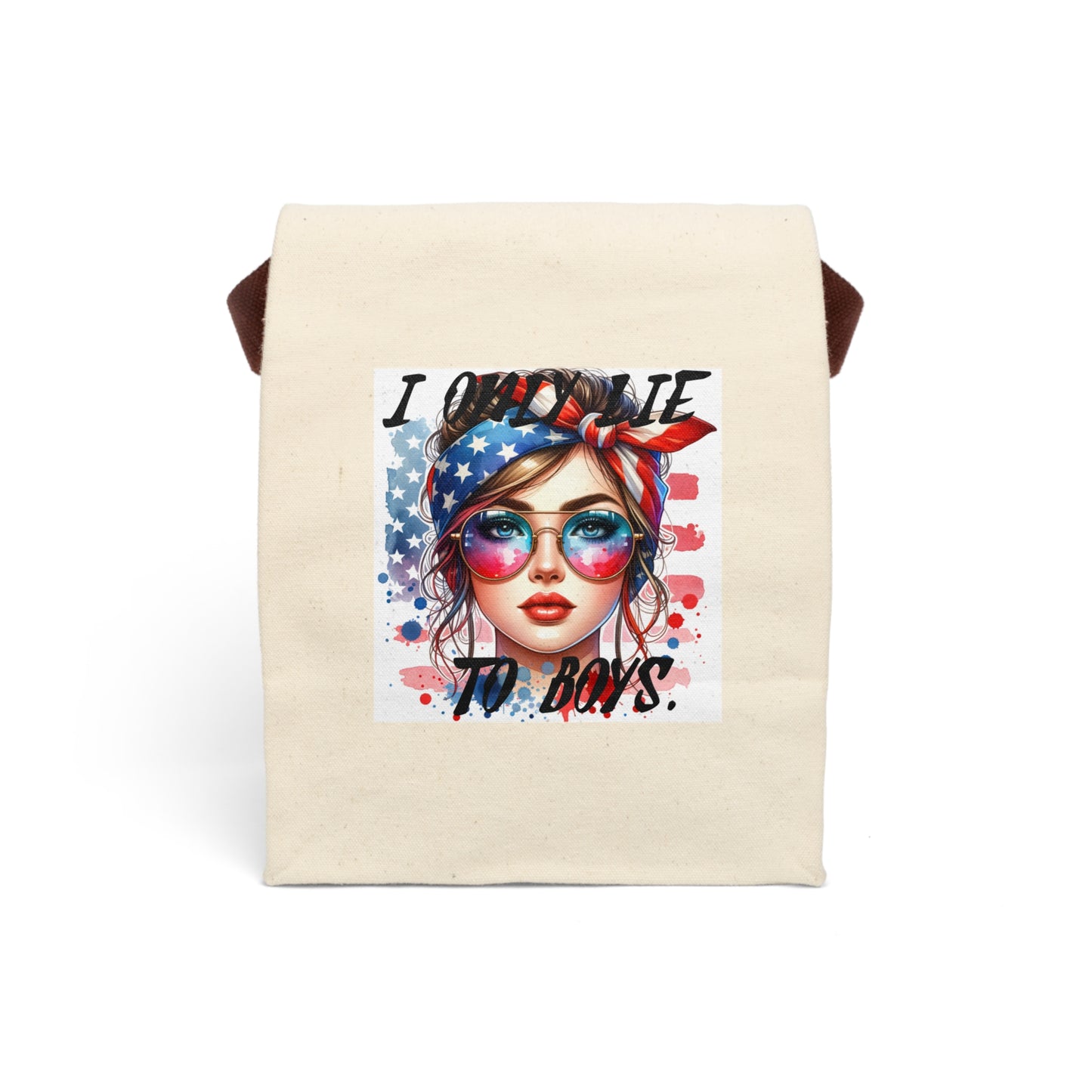 Pop Art Canvas Lunch Bag - "I Only Lie To Boys" Cheshire Moon T-Shirts and Designs