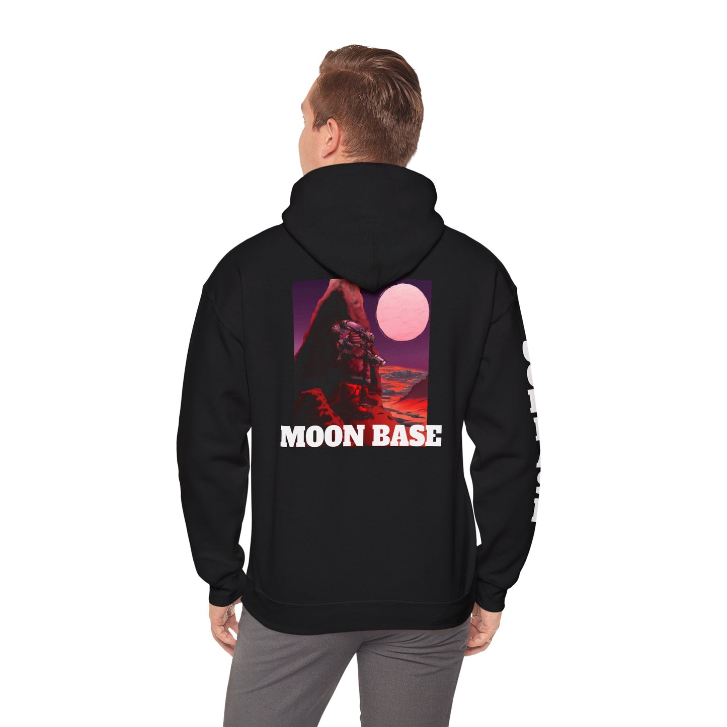 Science Fiction Hoodie - MOON BASE Space Colonist Heavy Blend™ hoodie by Cheshire Moon T-Shirts and Designs