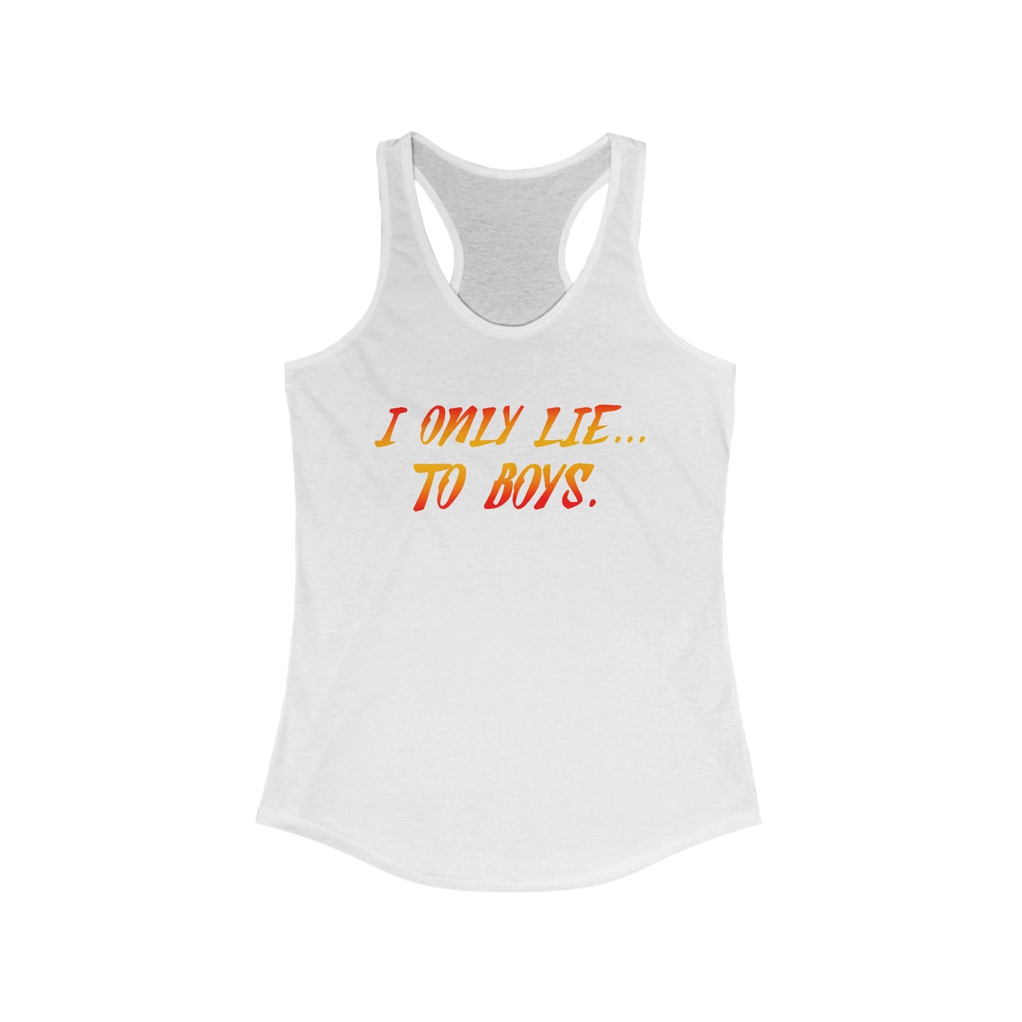 "I Only Lie To Boys text1" Racerback Tank Top, Graphic Shirt for Summer, Gift for pop art Lovers, Cool Workout Apparel, Cute Festival Wear