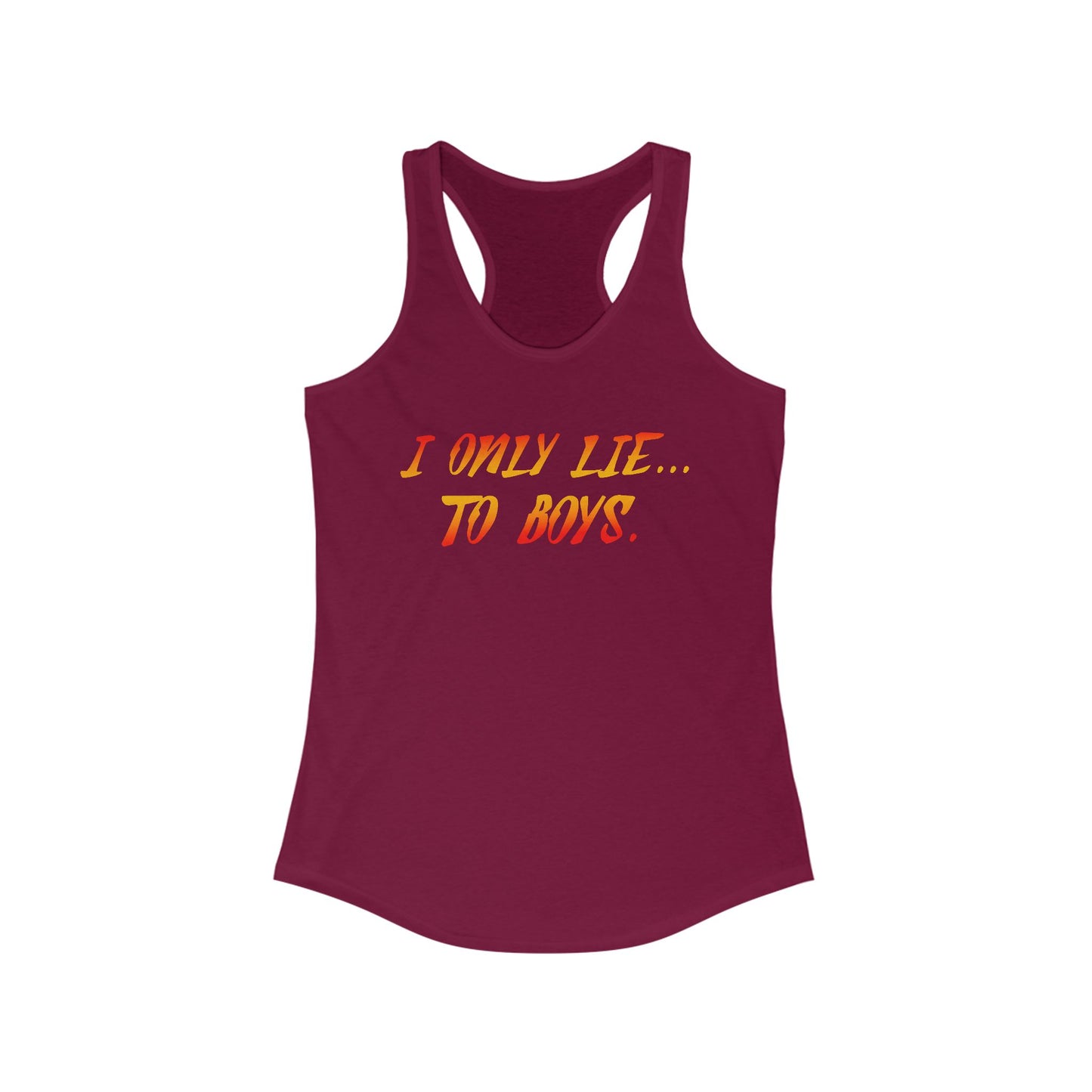 "I Only Lie To Boys text1" Racerback Tank Top, Graphic Shirt for Summer, Gift for pop art Lovers, Cool Workout Apparel, Cute Festival Wear