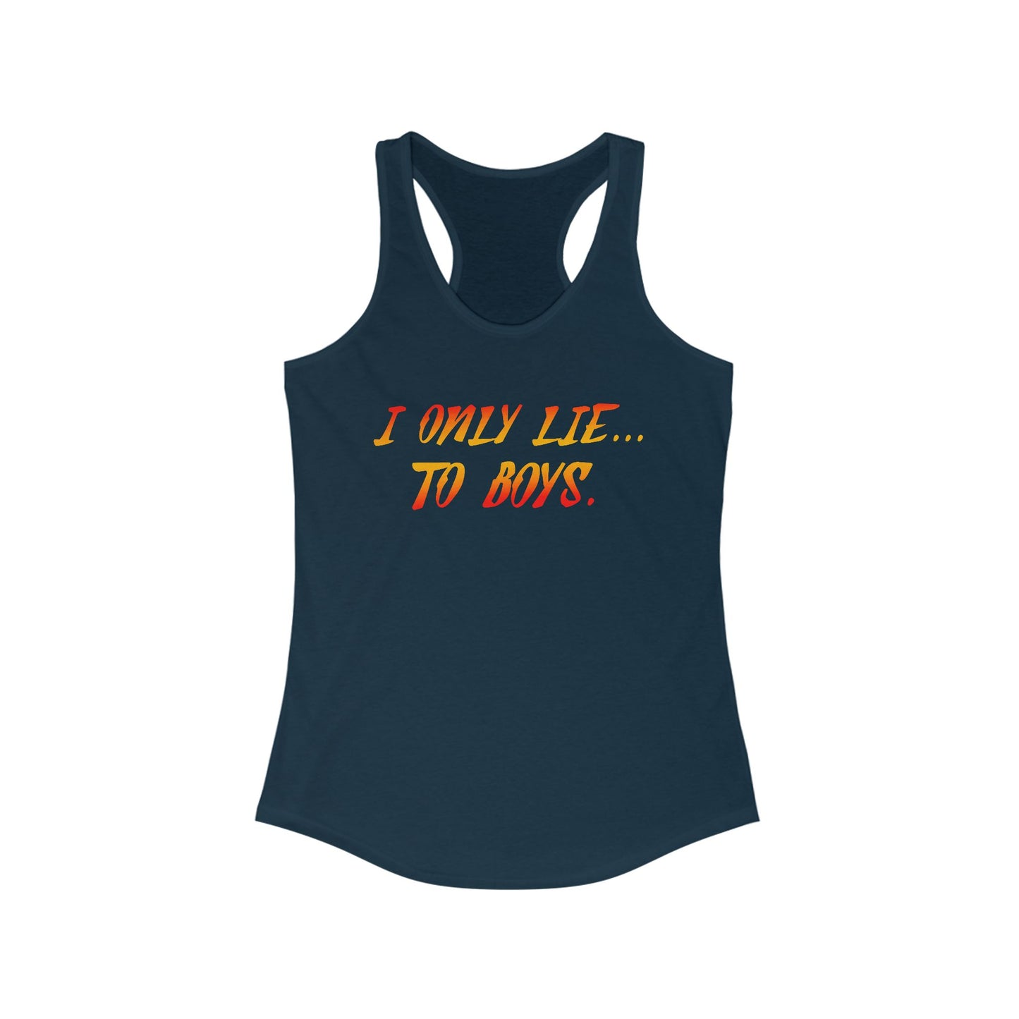 "I Only Lie To Boys text1" Racerback Tank Top, Graphic Shirt for Summer, Gift for pop art Lovers, Cool Workout Apparel, Cute Festival Wear