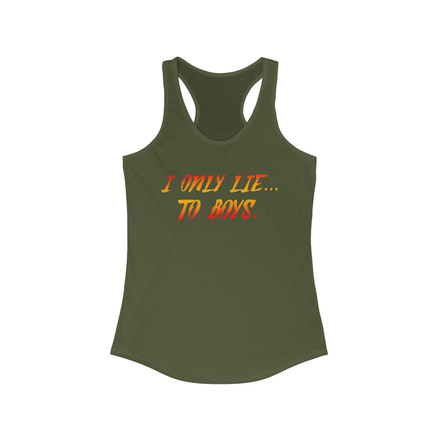 "I Only Lie To Boys text1" Racerback Tank Top, Graphic Shirt for Summer, Gift for pop art Lovers, Cool Workout Apparel, Cute Festival Wear