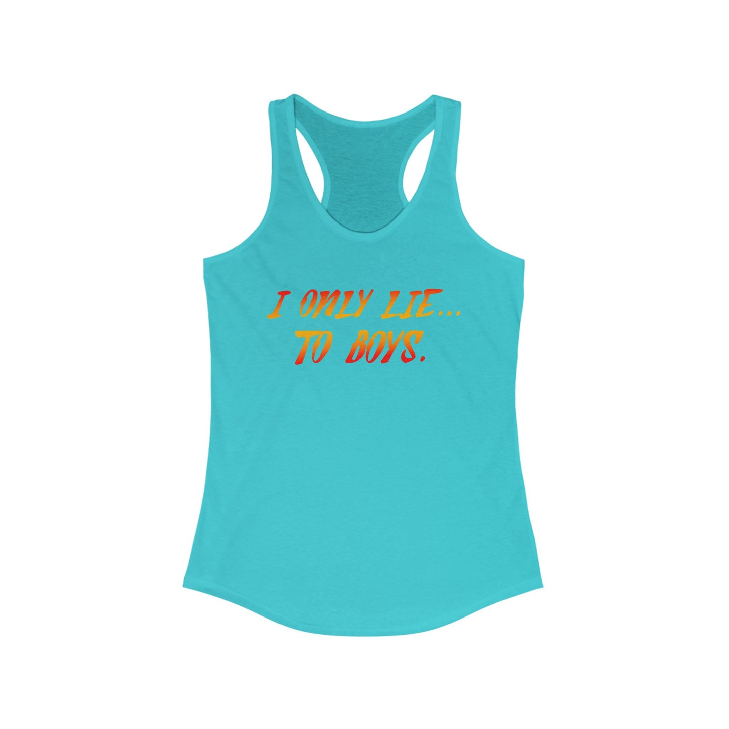 "I Only Lie To Boys text1" Racerback Tank Top, Graphic Shirt for Summer, Gift for pop art Lovers, Cool Workout Apparel, Cute Festival Wear