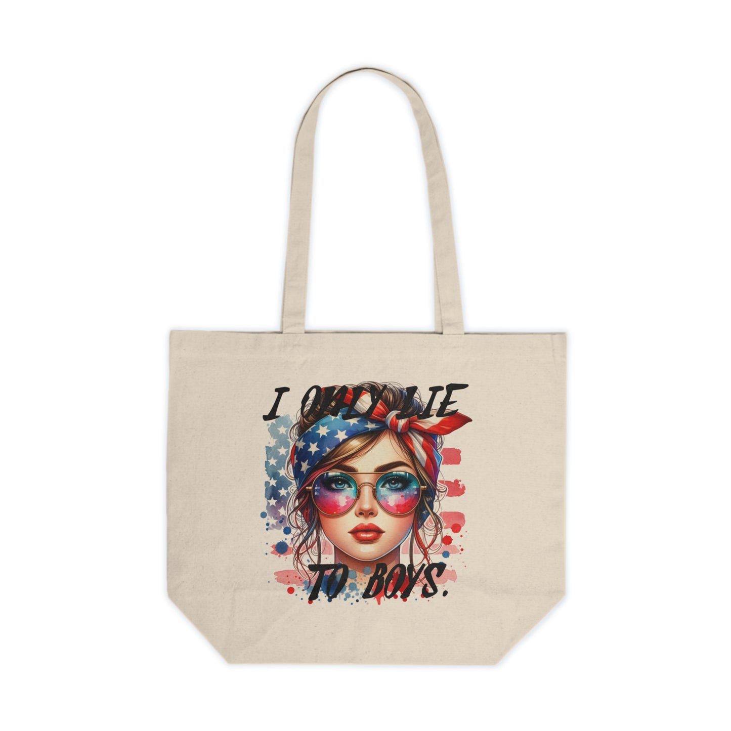 Chic Double Sided Print Canvas Tote Bag 'I Only Lie To Boys' Stylish Shopping, Eco-Friendly Carry-All, Cheshire Moon T-Shirts and Designs