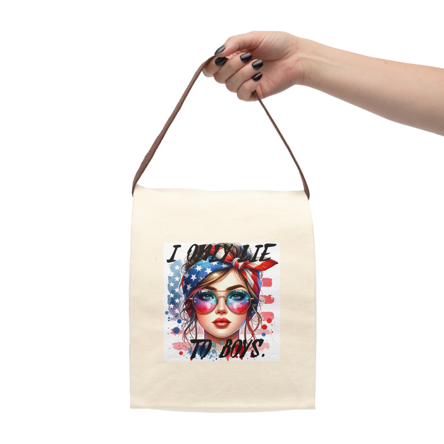Pop Art Canvas Lunch Bag - "I Only Lie To Boys" Cheshire Moon T-Shirts and Designs