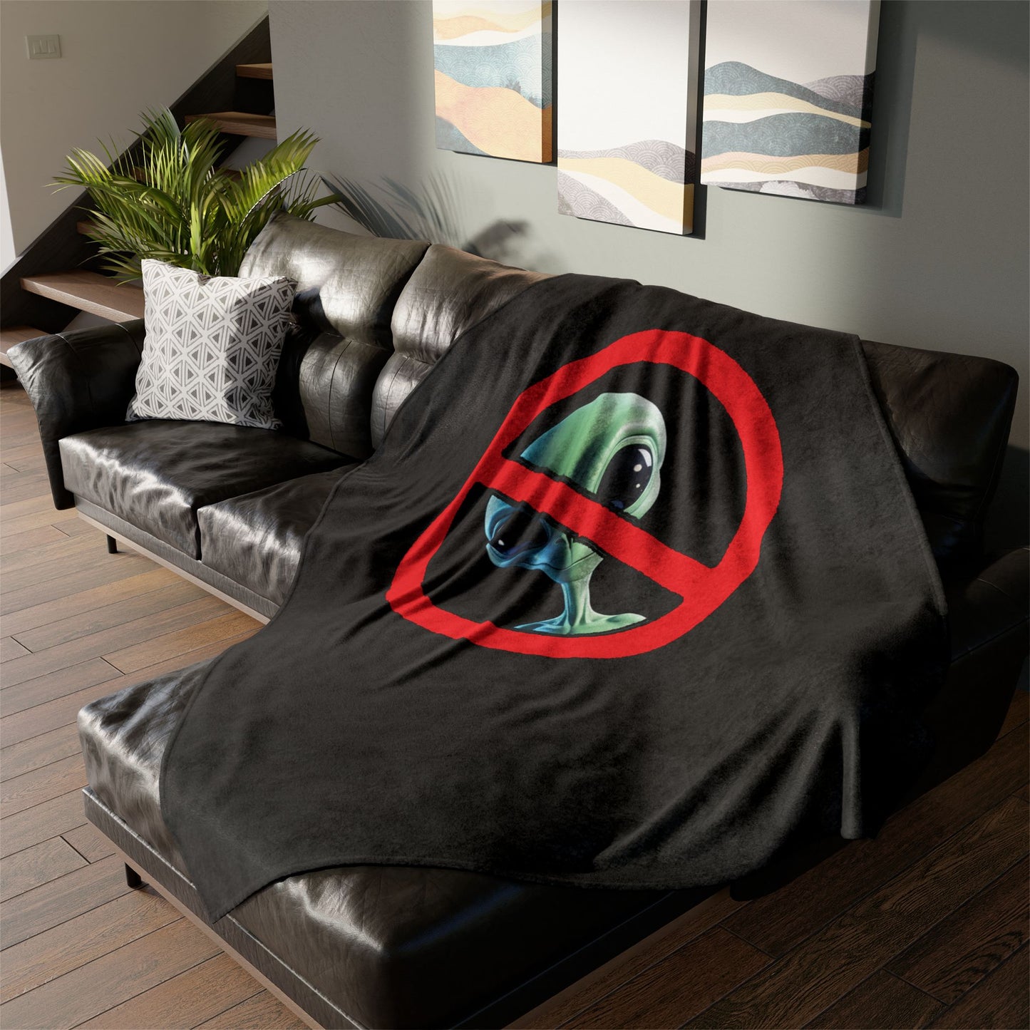 "NO ALIENS" Emergency Blanket - Funny Alien Deterrent for a Probe-Free Zone by Cheshire Moon T-Shirts and Designs Blanket