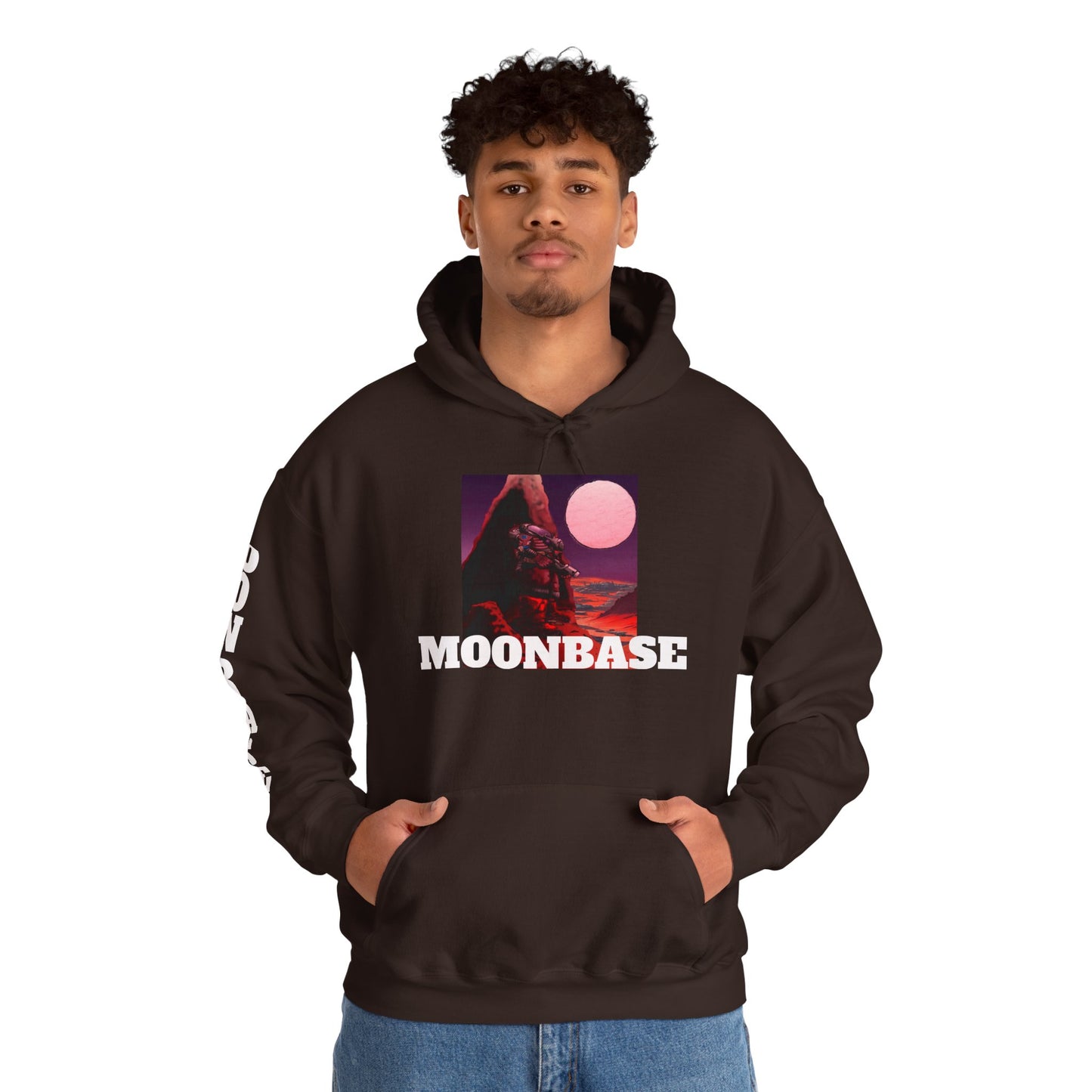 Science Fiction Hoodie - MOON BASE Space Colonist Heavy Blend™ hoodie by Cheshire Moon T-Shirts and Designs