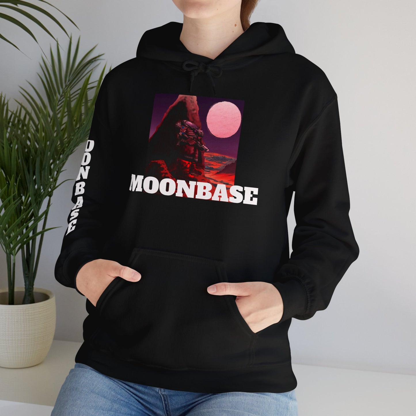 Science Fiction Hoodie - MOON BASE Space Colonist Heavy Blend™ hoodie by Cheshire Moon T-Shirts and Designs