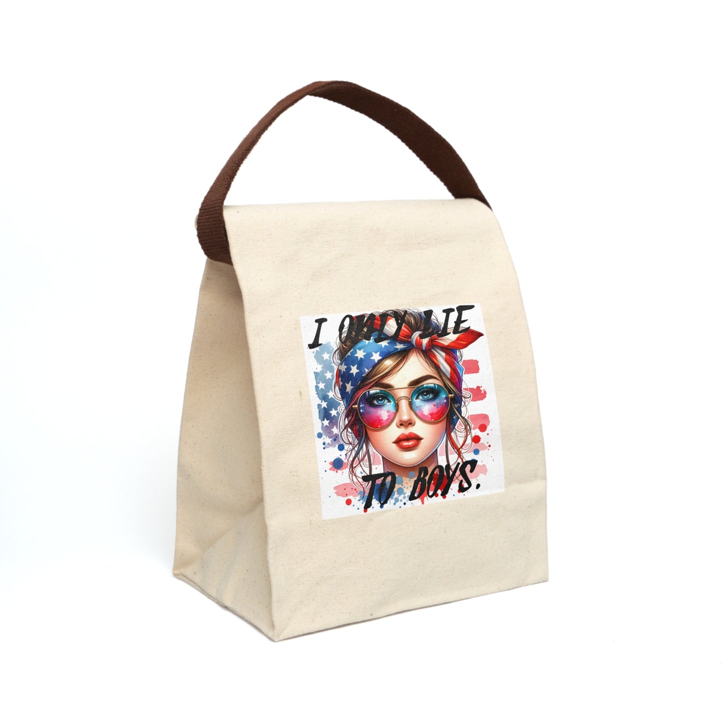 Pop Art Canvas Lunch Bag - "I Only Lie To Boys" Cheshire Moon T-Shirts and Designs