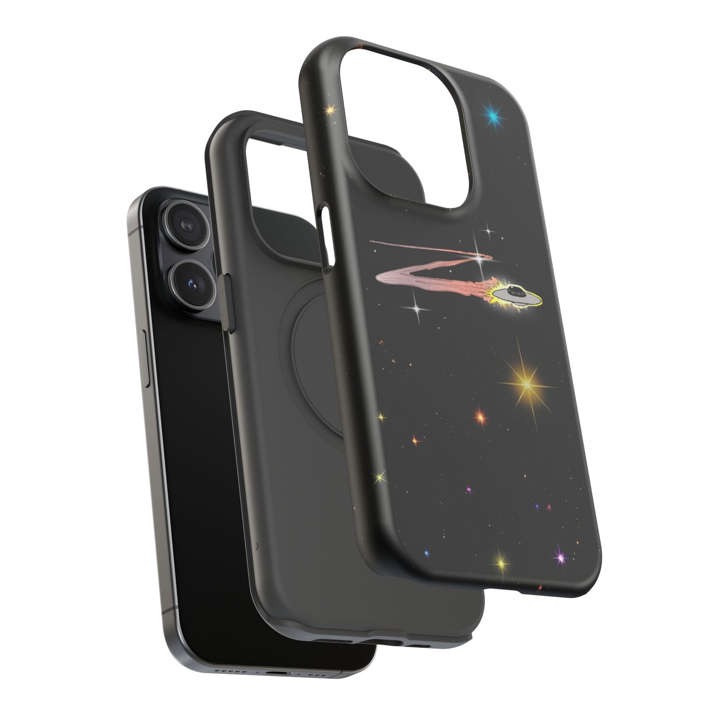 'Flying Saucer' Resistant Phone Case, Galaxy Space Design, Perfect Gift for Sci-Fi Lovers, Unique Phone Protector, Starry Night