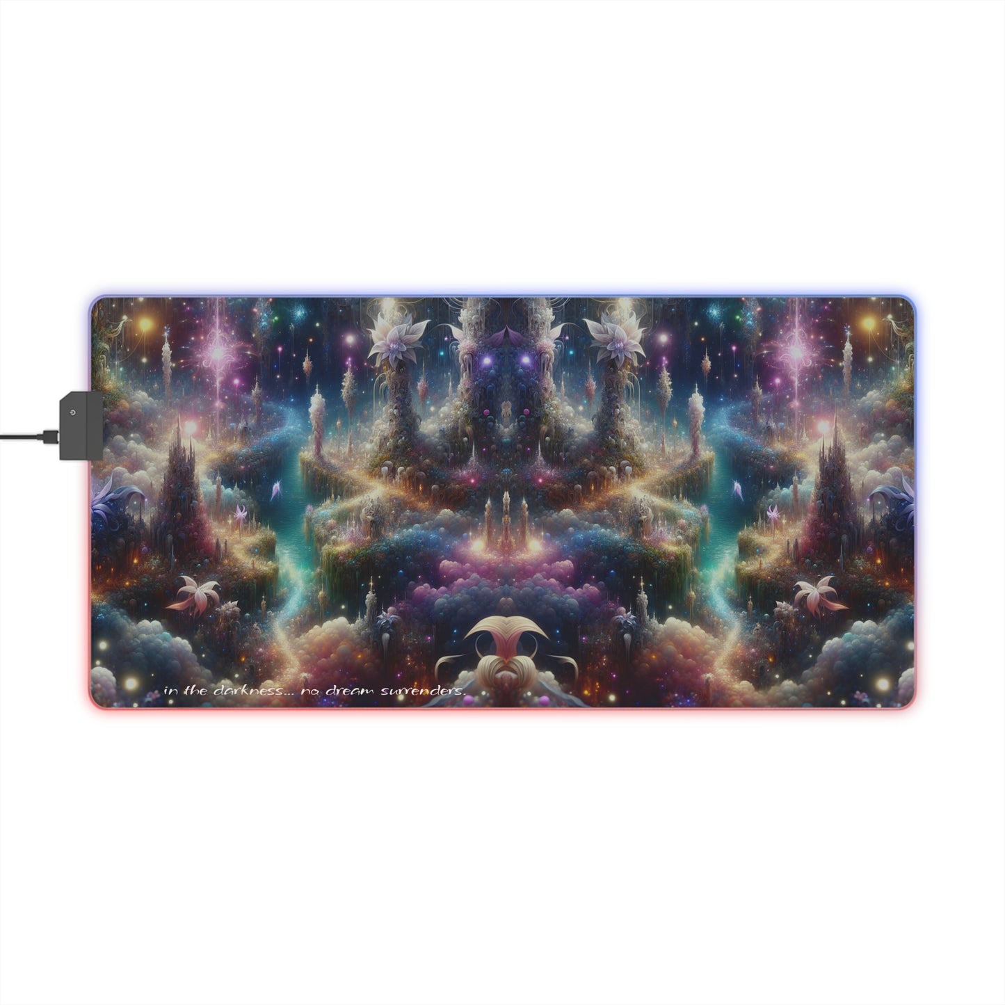 "No Dream Surrenders" LED Gaming Mouse Pad - RGB Gamer Desk Mat - Cheshire Moon T-Shirts and Designs