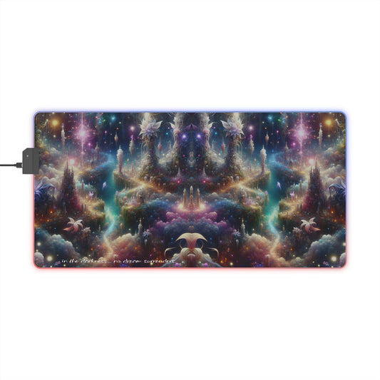 "No Dream Surrenders" LED Gaming Mouse Pad - RGB Gamer Desk Mat - Cheshire Moon T-Shirts and Designs
