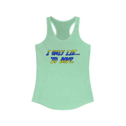 "I Only Lie To Boys text2" Racerback Tank Top, Graphic Shirt for Summer, Gift for pop art Lovers, Cool Workout Apparel, Cute Festival Wear