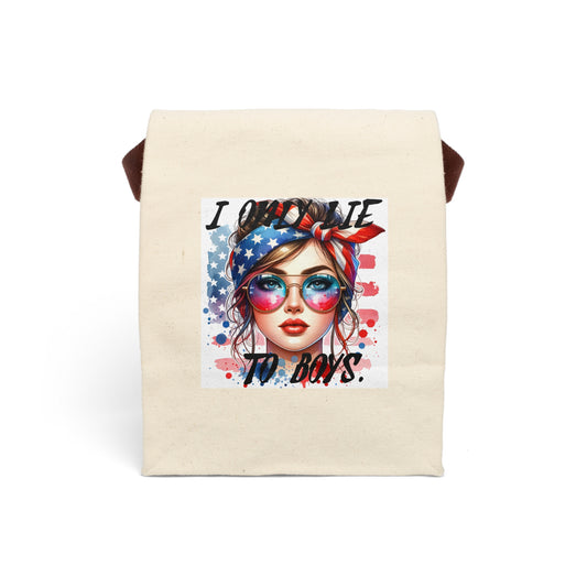 Pop Art Canvas Lunch Bag - "I Only Lie To Boys" Cheshire Moon T-Shirts and Designs