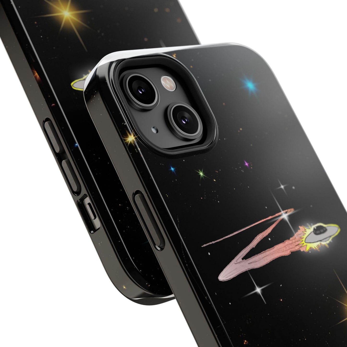 'Flying Saucer' Resistant Phone Case, Galaxy Space Design, Perfect Gift for Sci-Fi Lovers, Unique Phone Protector, Starry Night
