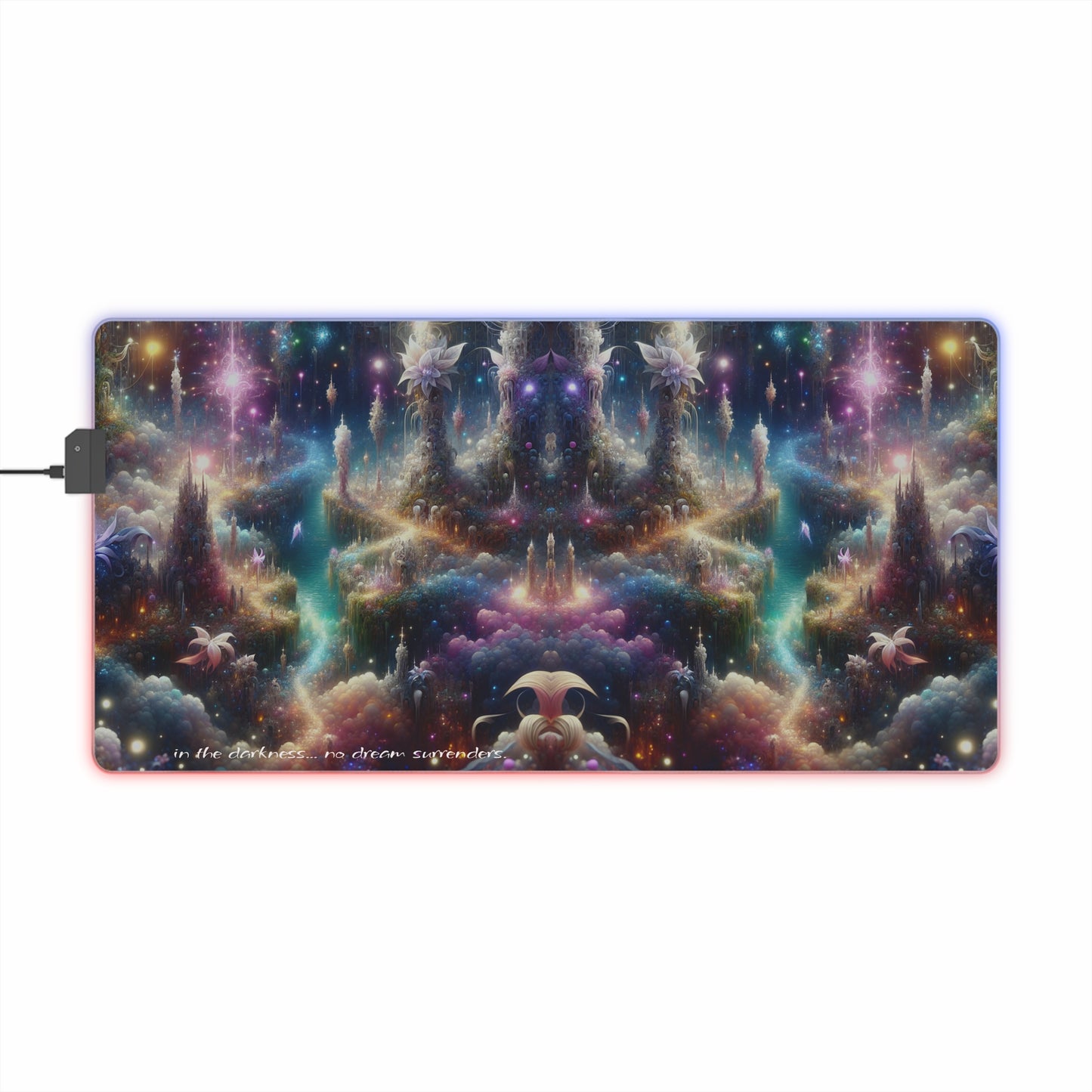 "No Dream Surrenders" LED Gaming Mouse Pad - RGB Gamer Desk Mat - Cheshire Moon T-Shirts and Designs