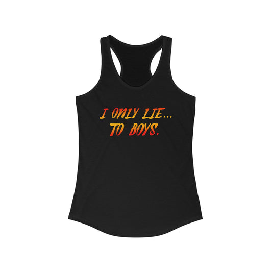 "I Only Lie To Boys text1" Racerback Tank Top, Graphic Shirt for Summer, Gift for pop art Lovers, Cool Workout Apparel, Cute Festival Wear
