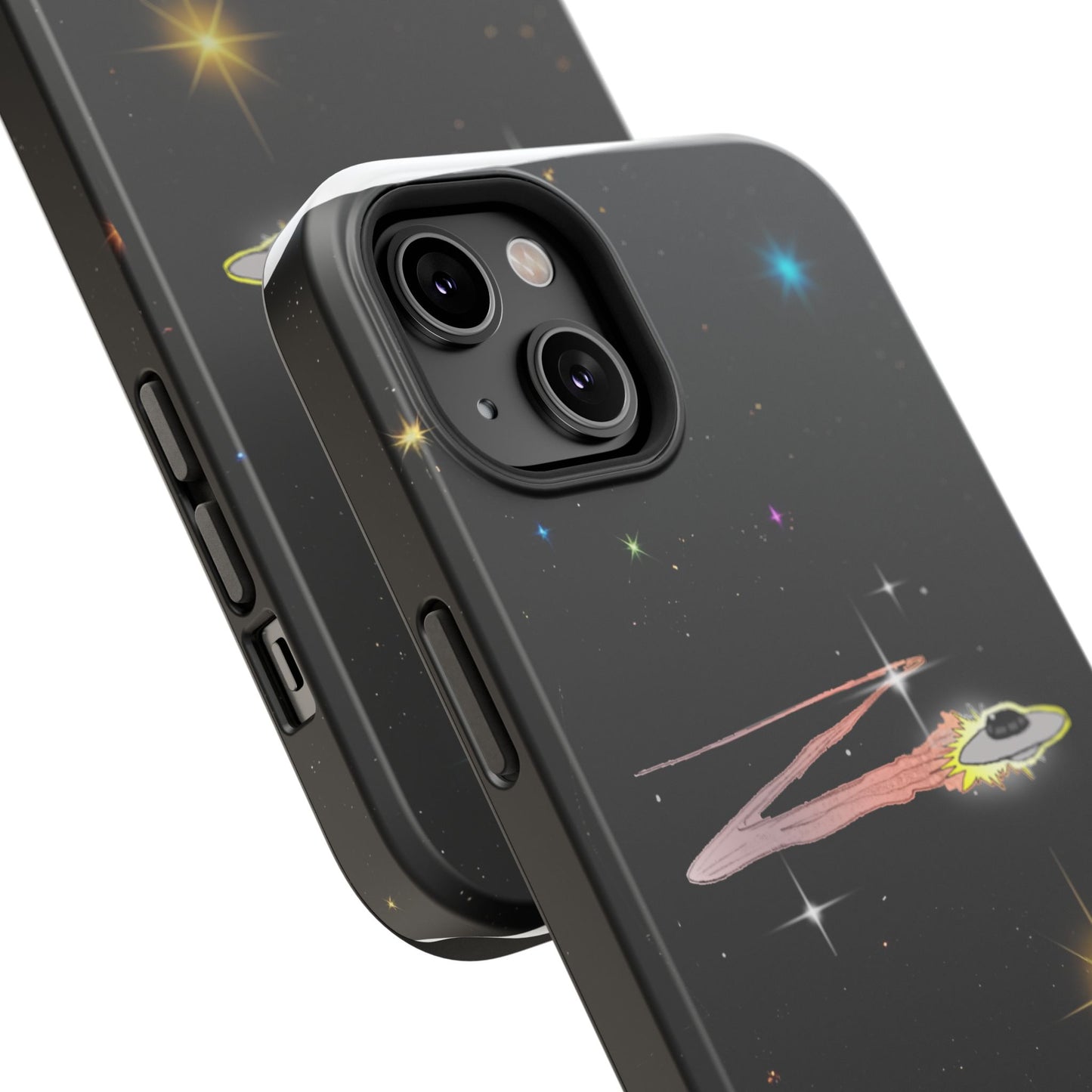'Flying Saucer' Resistant Phone Case, Galaxy Space Design, Perfect Gift for Sci-Fi Lovers, Unique Phone Protector, Starry Night